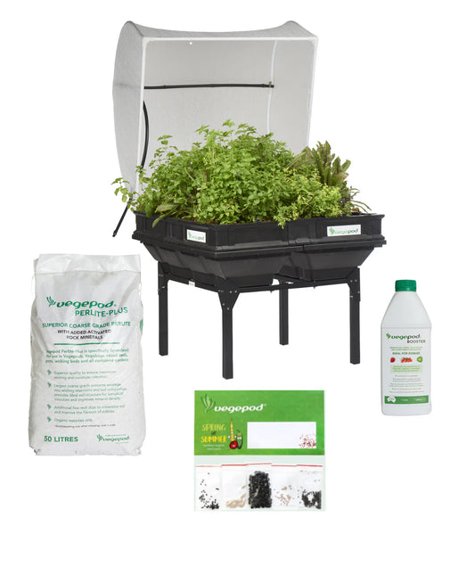 Medium Raised Self Watering, Pest Free Container Gardening Bed with VegeCover 1m x 1m Starter Pack with Stand
